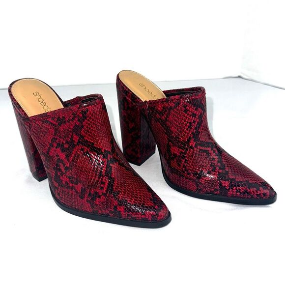 SHOE DAZZLE Rosemunda Red & Black Snakeskin Print Block Heeled Mules Sz 6 - Picture 5 of 9
